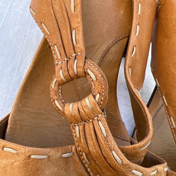 Umberto Raffini Open Toe Slip On Strappy Stitching Details High 4" Heel Tan Sz10 - Picture 3 of 7